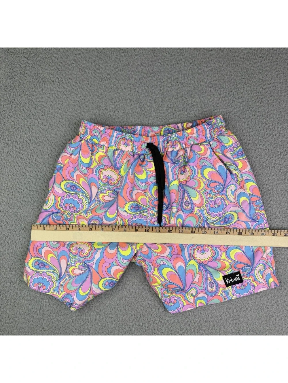 Kulani Kinis Men's Small Tropical Swim Trunks Colorful Groovy Floral Lined